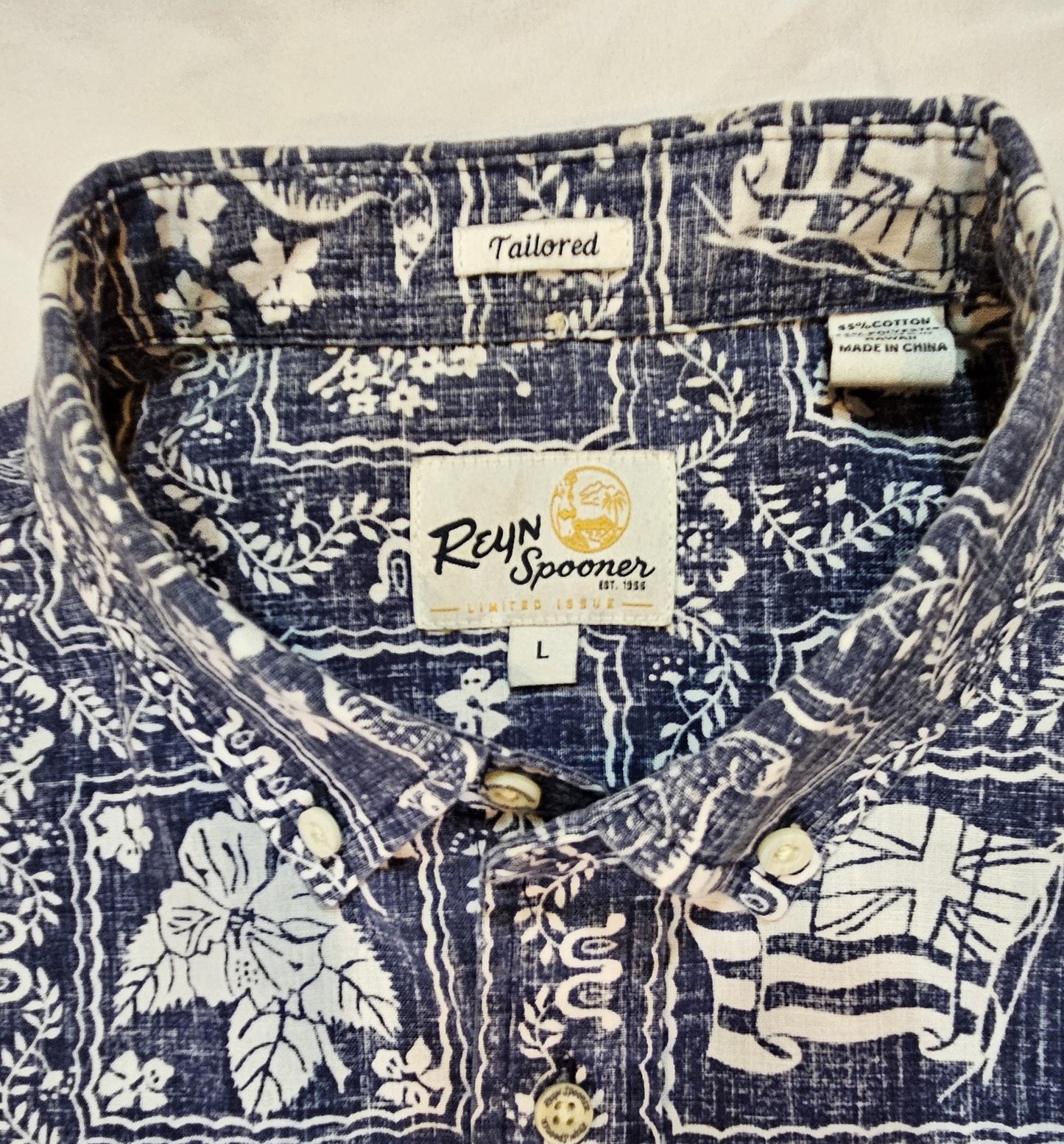 Blue "Reyn Spooner" Hawaii Statehood Aloha Shirt (L)