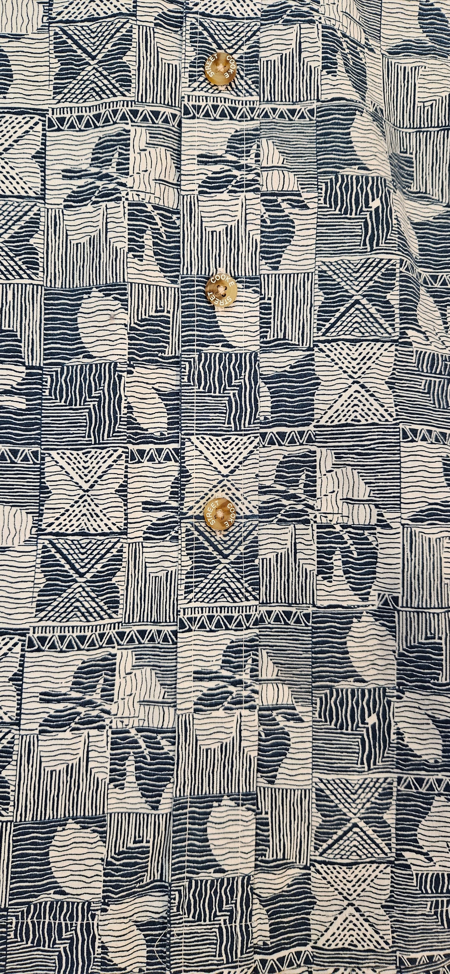 Textured patterned fabric with geometric shapes and abstract designs.