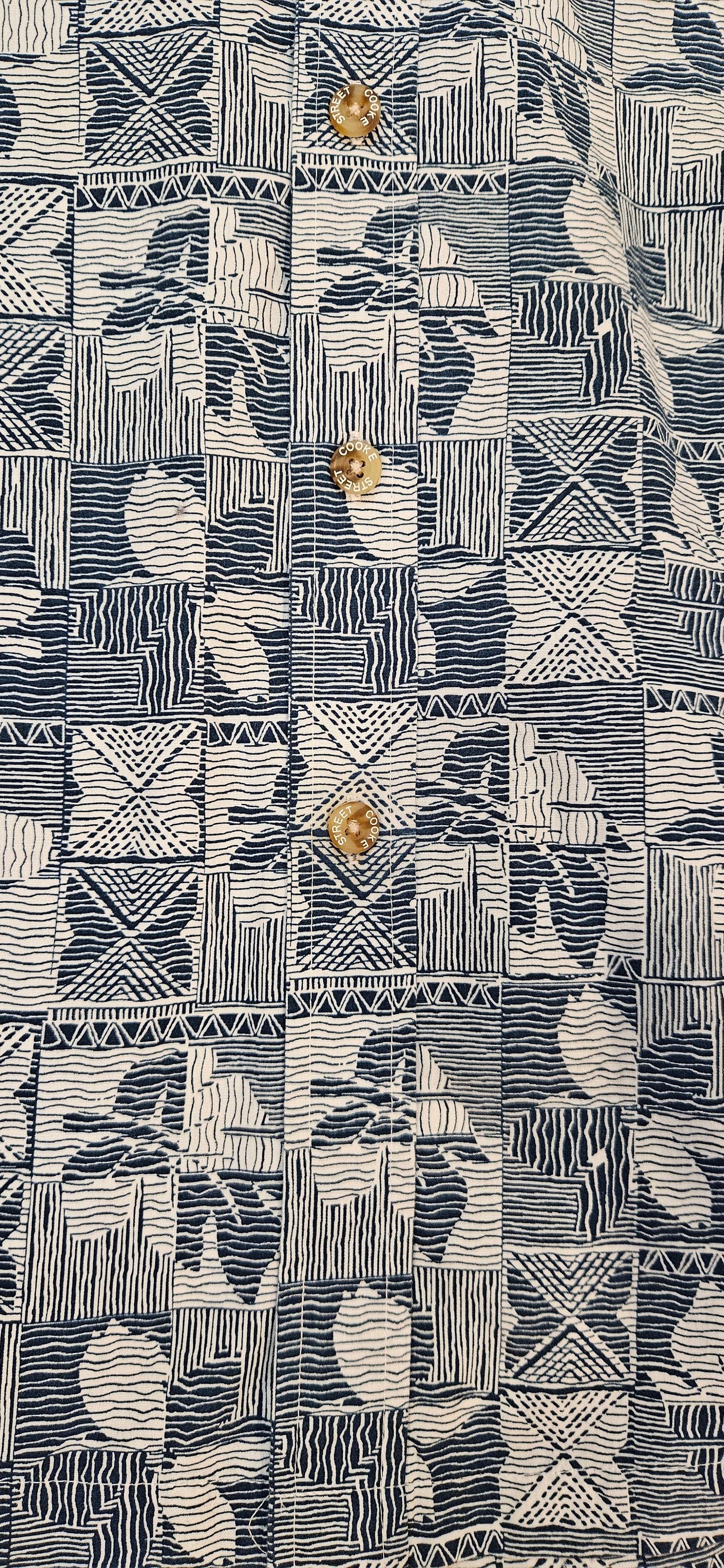 Textured patterned fabric with geometric shapes and abstract designs.