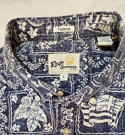 Blue "Reyn Spooner" Hawaii Statehood Aloha Shirt (L)