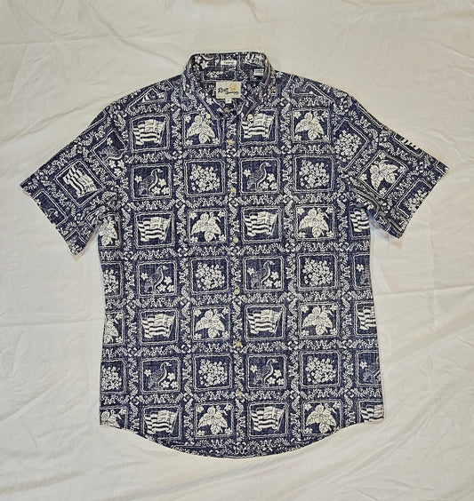 Blue "Reyn Spooner" Hawaii Statehood Aloha Shirt (L)