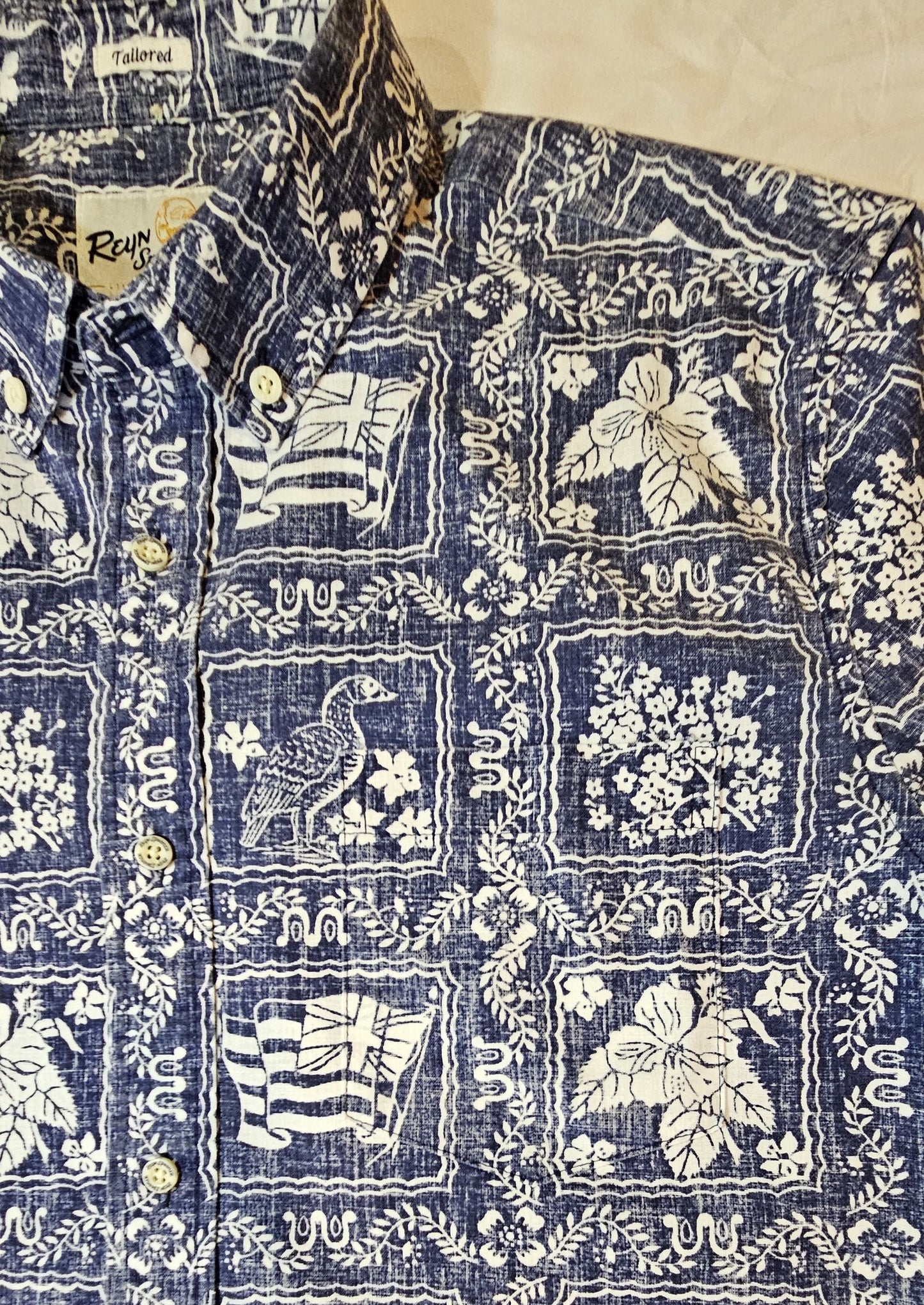 Blue "Reyn Spooner" Hawaii Statehood Aloha Shirt (L)
